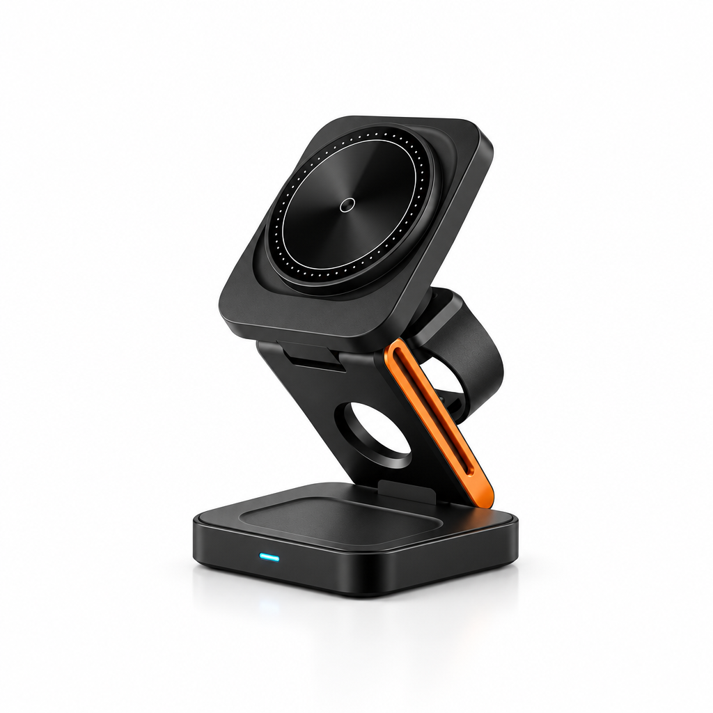 Station de charge magnétique 3-en-1 pliable pour téléphone, montre et écouteurs