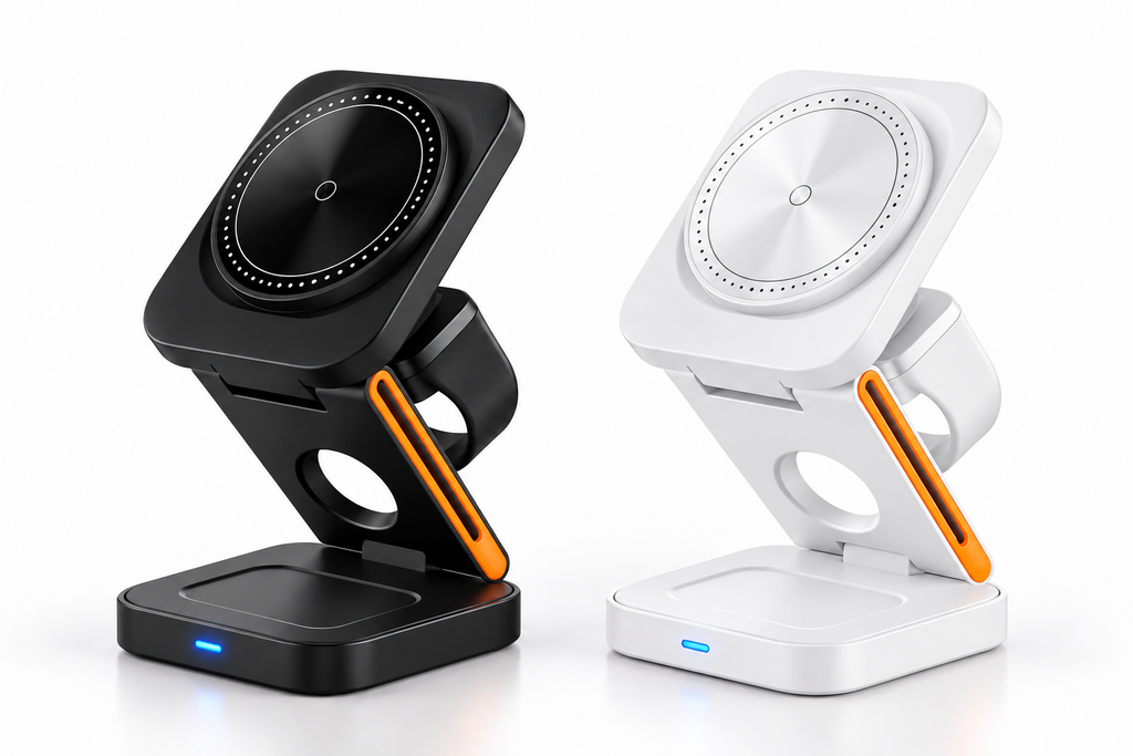 Station de charge magnétique 3-en-1 pliable pour téléphone, montre et écouteurs
